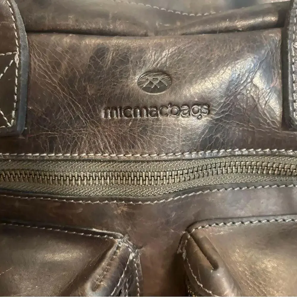Micmacbags Espresso Leather Laptop Work Bag with Crossbody Strap